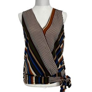 Sandy & Sid stripe sleeveless tie waist blouse